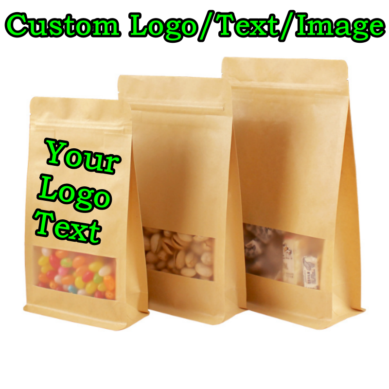 Logo Food Snack - 50 Bolsas de Papel Kraft 3D